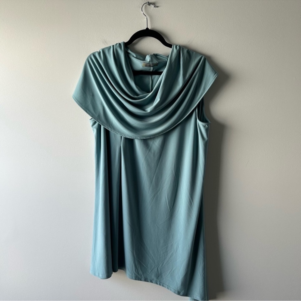 Chalet et Ceci teal/turquoise draped neck dress